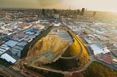 Aerial view of mine tailings in Johannesburg